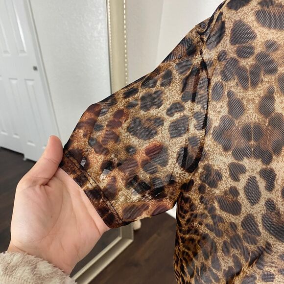 Early 2000's Grunge Bratty Party Euro Sheer Animal Leopard Mesh Blouse Top L - Picture 5 of 9